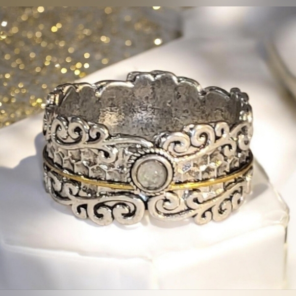 Antique Silver Gold Circled Ring - Picture 1 of 6